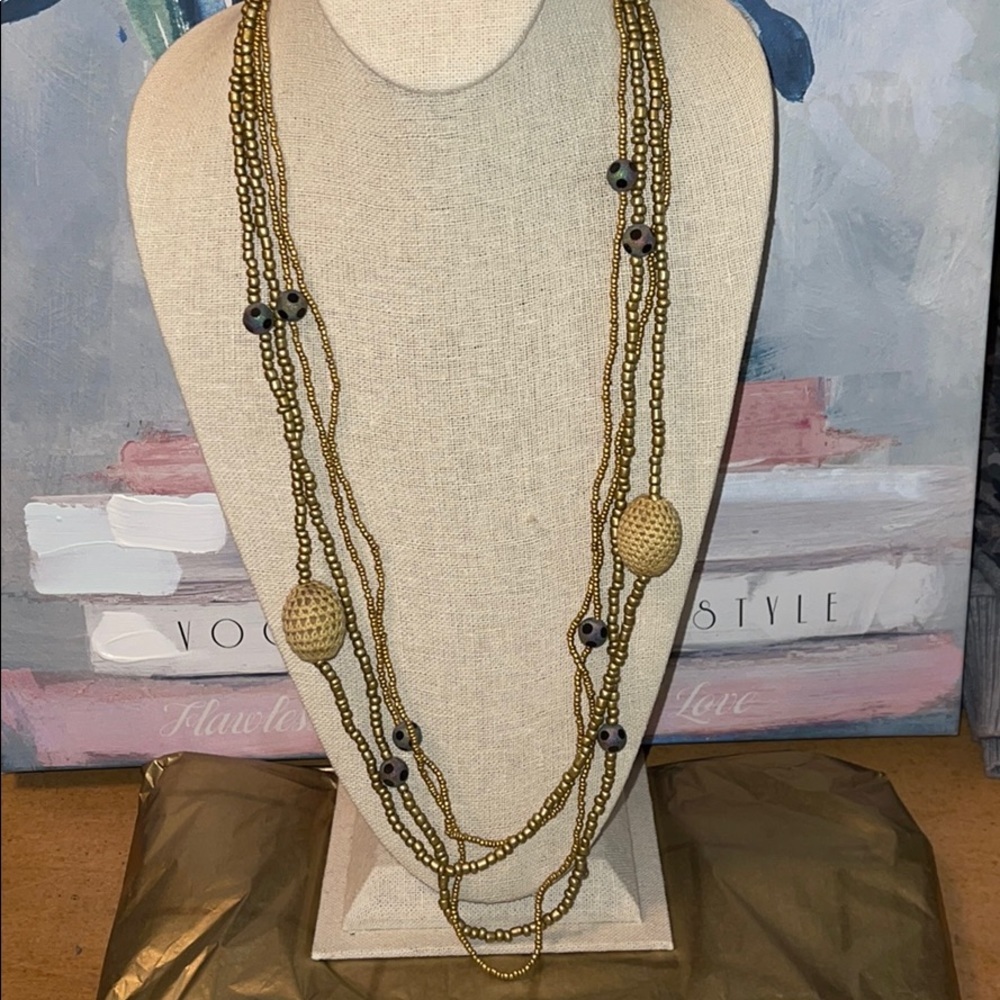 Anthropologie Crochet Gold Polka Dot Bead Necklace